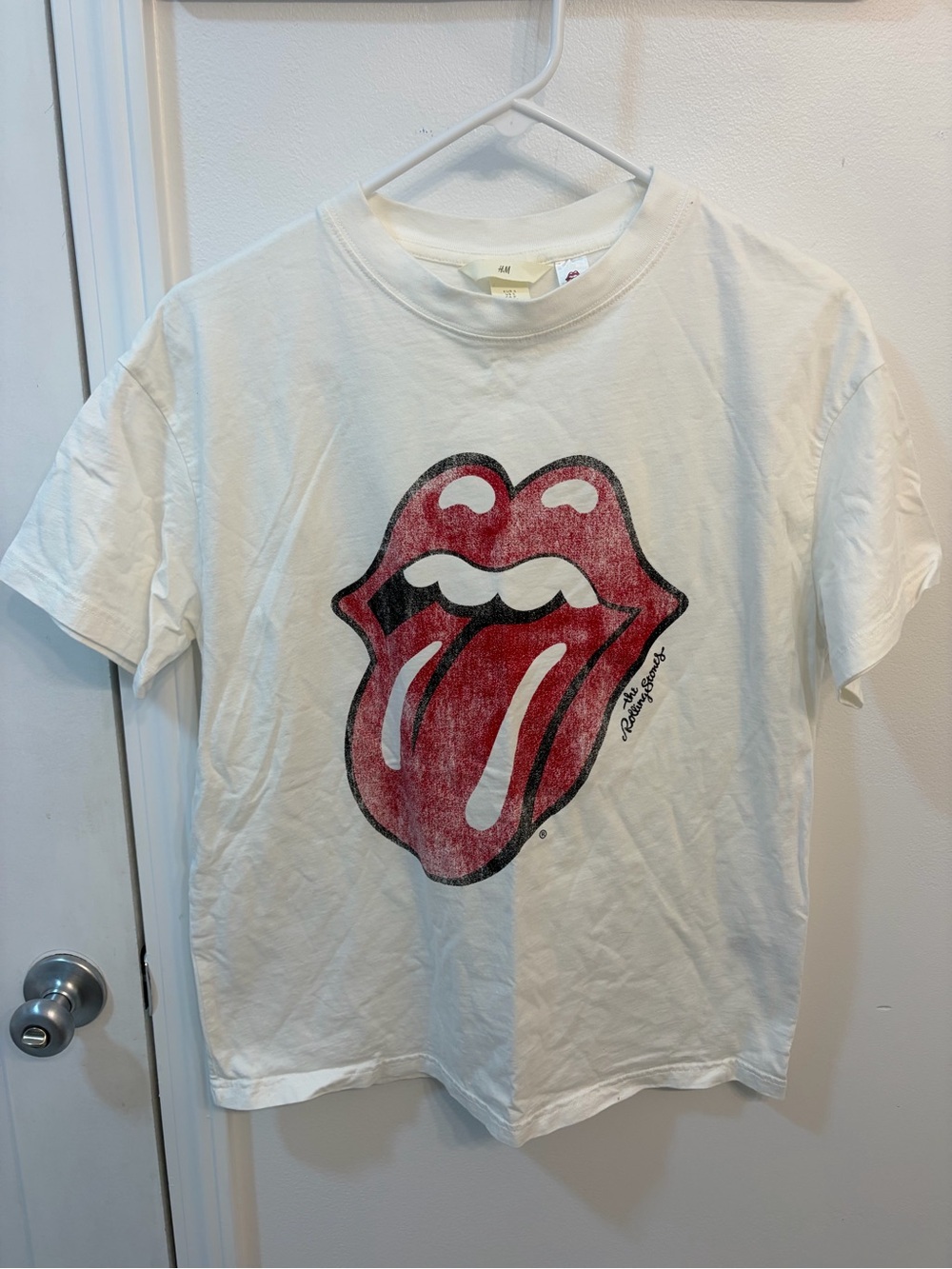 H&M White Short Sleeve Tee with Rolling Stones Graphic